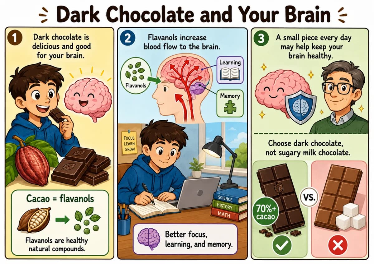 Dark chocolate and brain health learning illustration