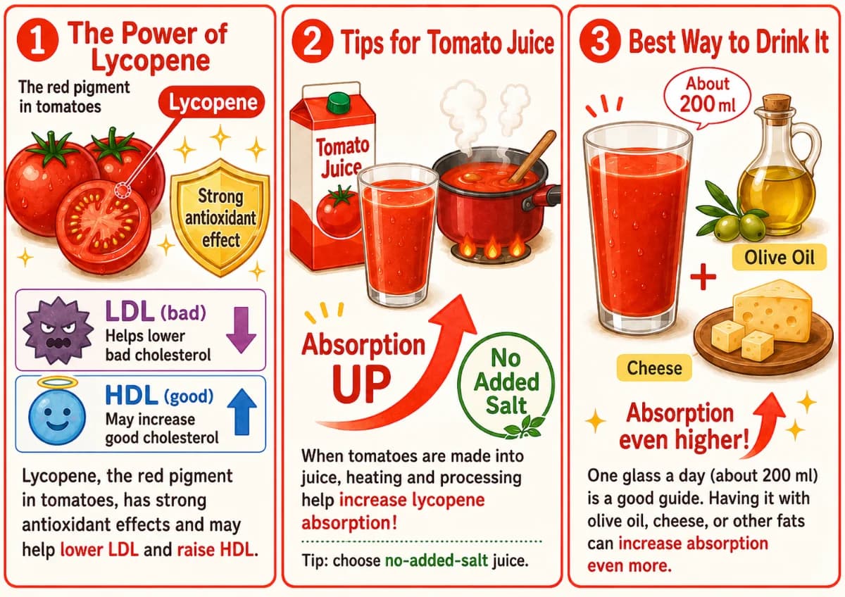 Illustration about the health benefits of tomatoes and tomato juice
